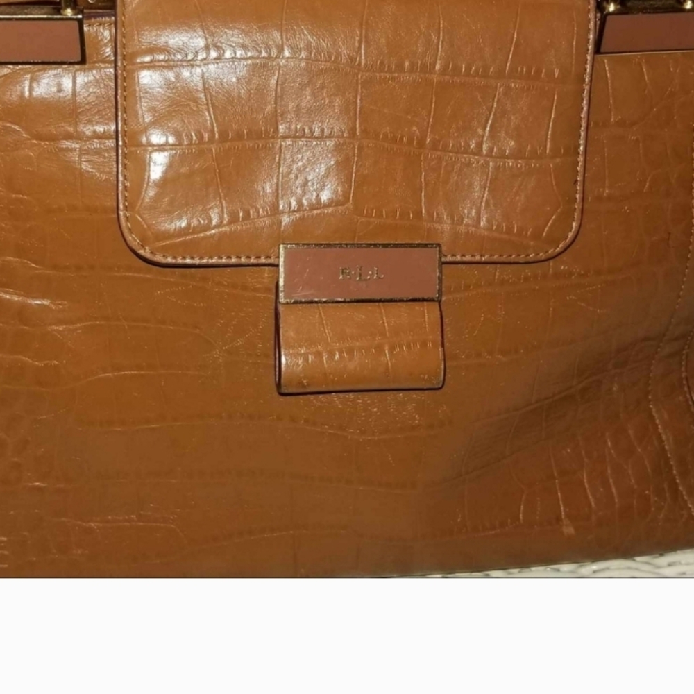 Ralph Lauren Brown Satchel with Glossy Leather and Vintage Texture